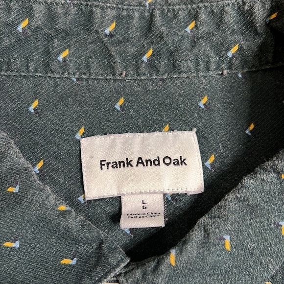 Men's Frank & Oak green patterned long sleeve  button down shirt - Picture 4 of 7